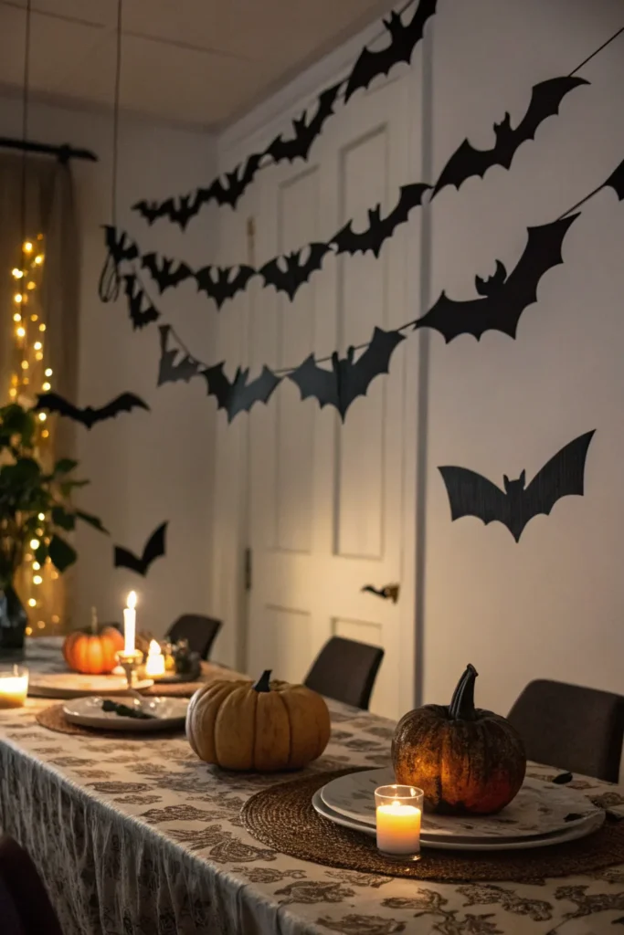 15 a halloween dining table with black paper bat