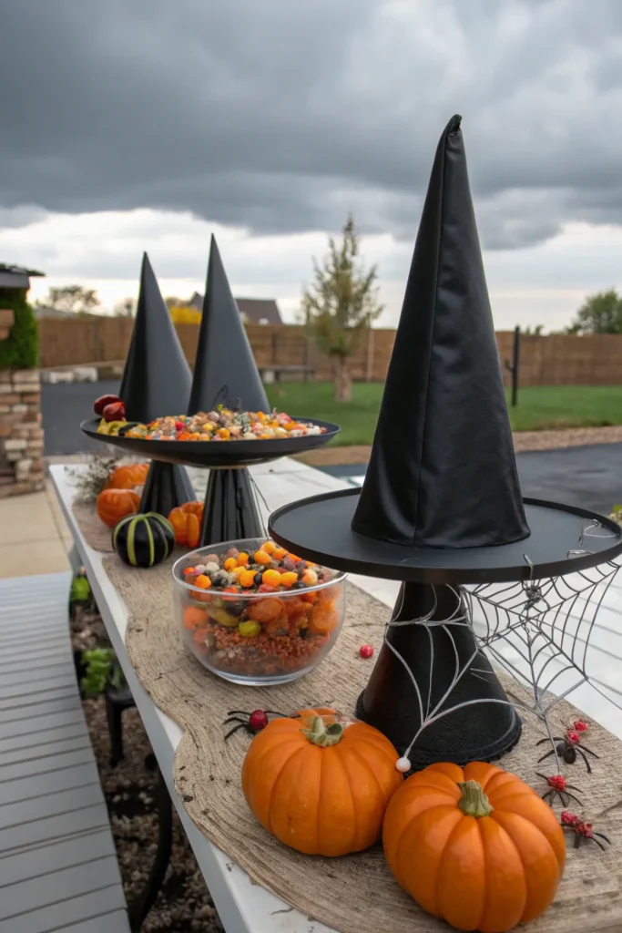 15 a witch hat centerpiece outdoor table with bl