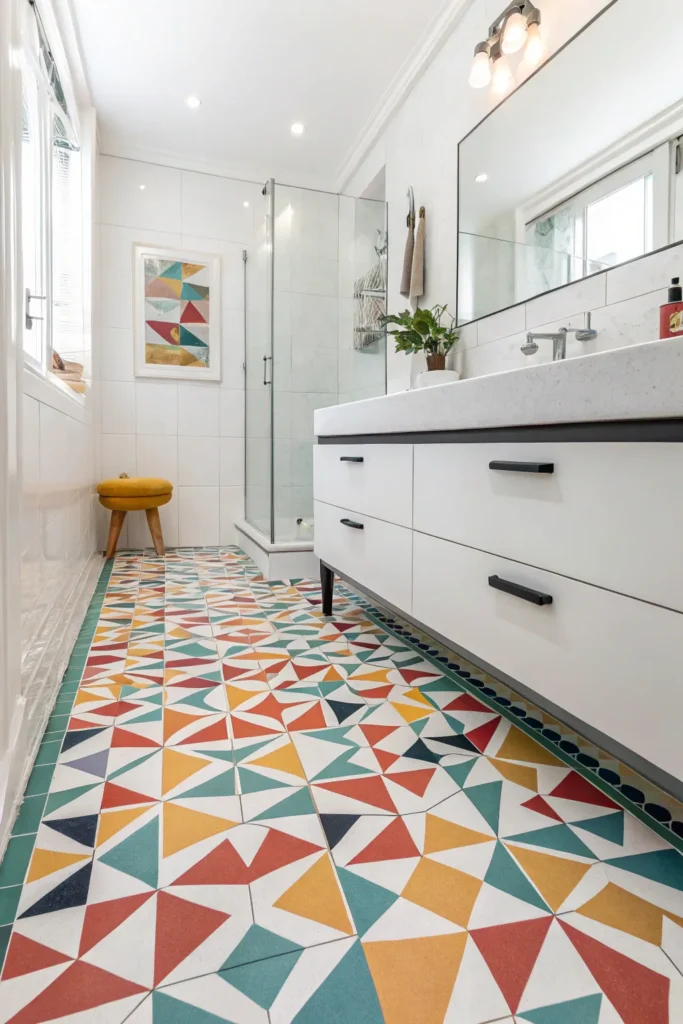 15 floor covered in geometric tile designs like