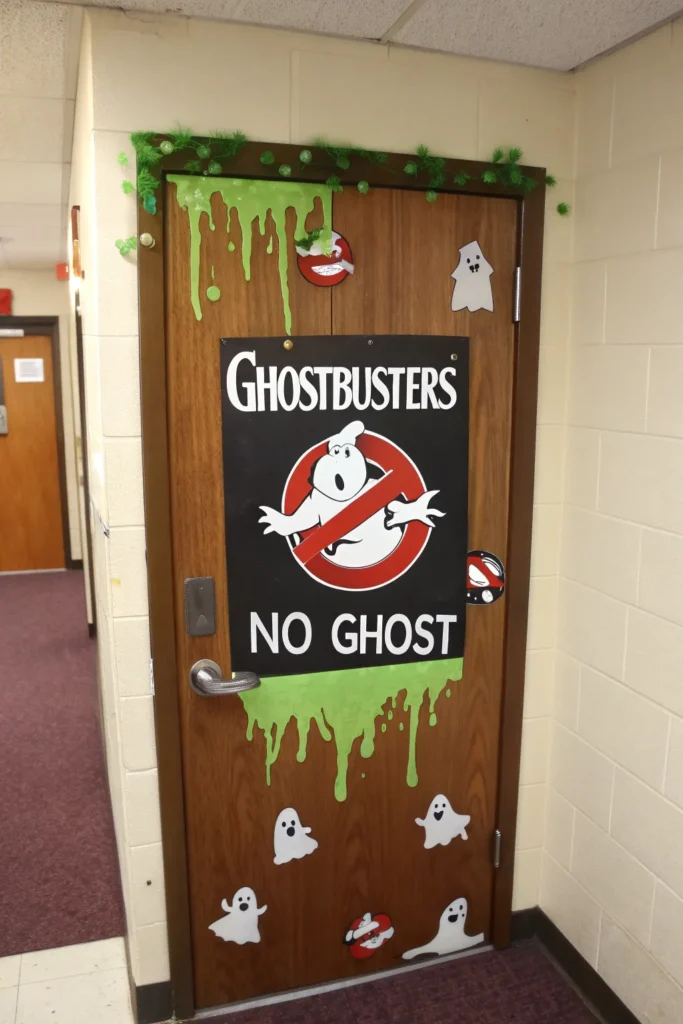 15 ghostbusters door a dorm door decorated with