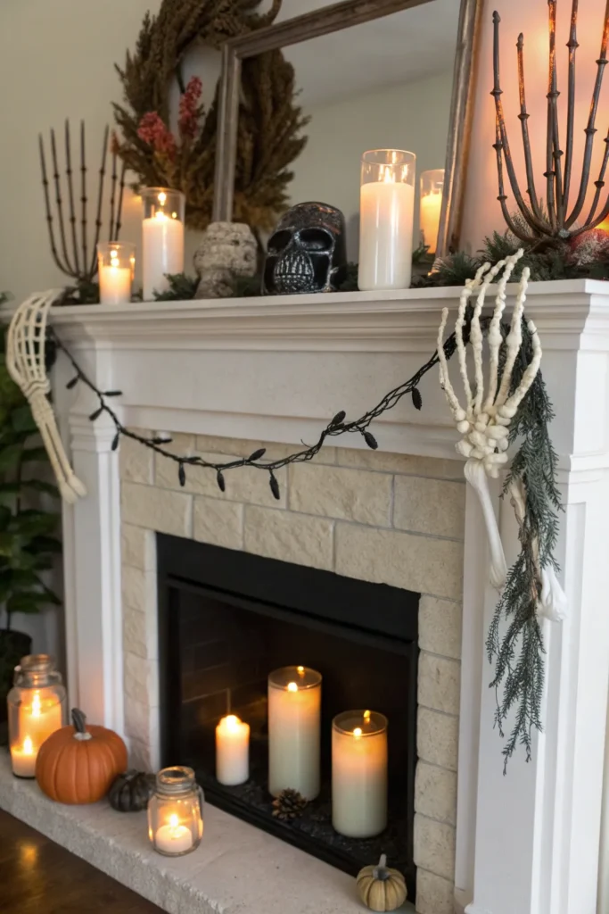 15 skeleton hands everywhere halloween mantle wi