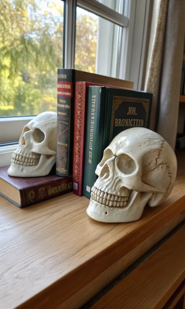 15 skull bookends prompt a close up realistic p
