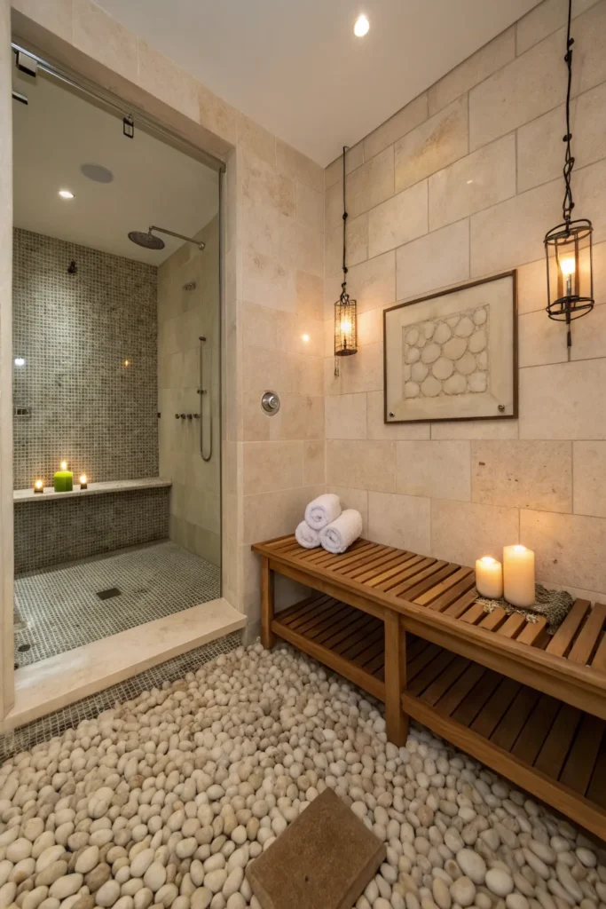 15 spa style bathroom with natural stone pebble