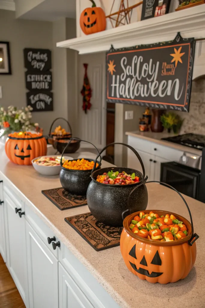 16 a halloween kitchen candy display with candy
