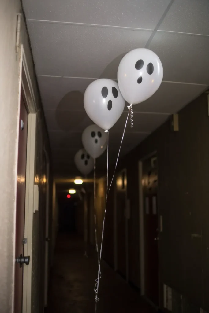 16 hanging ghost balloons prompt low angle shot