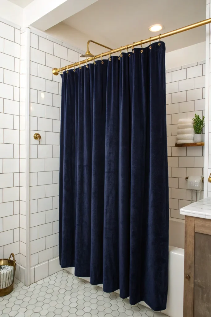 16 stylish bathroom with velvet navy shower curt