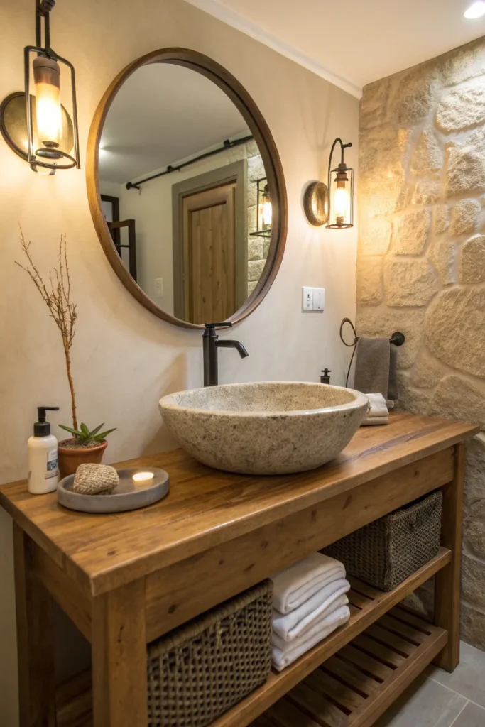 16 vessel sink vanity with a stone basin sitting