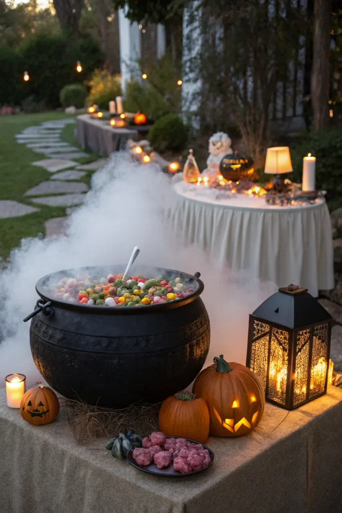 17 an outdoor buffet halloween table with a gian