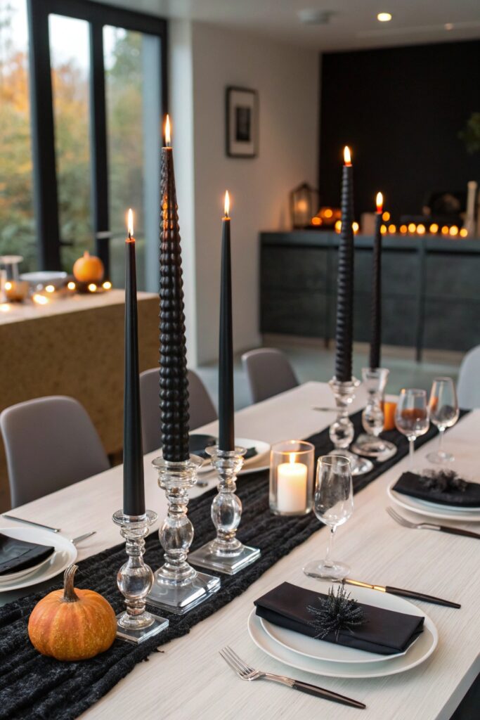 17 black taper candles in clear holders a hallow