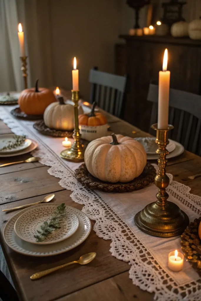 17 candlelit tablescape with retro pumpkin lante