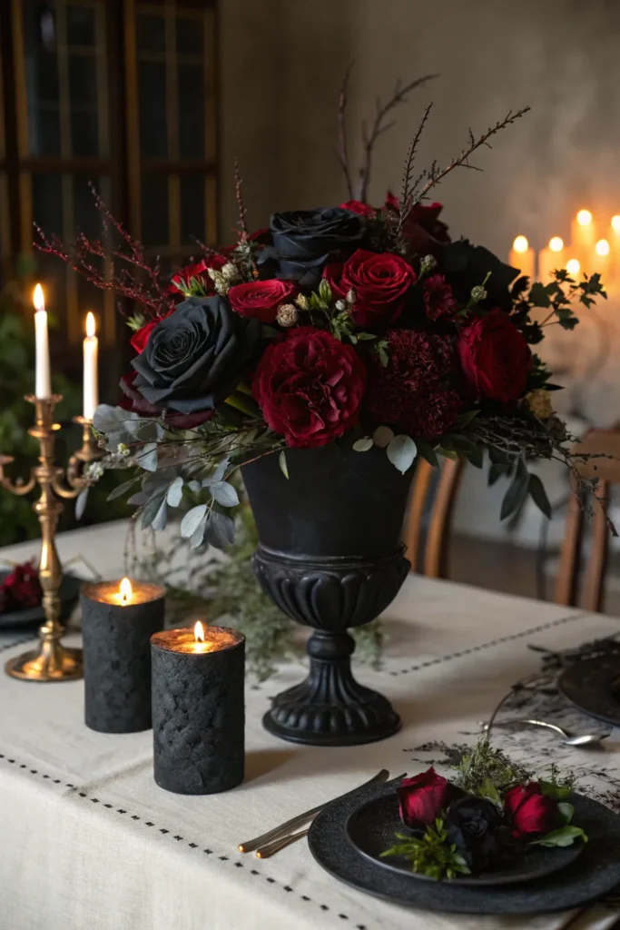 17 dark floral arrangements of black roses and d