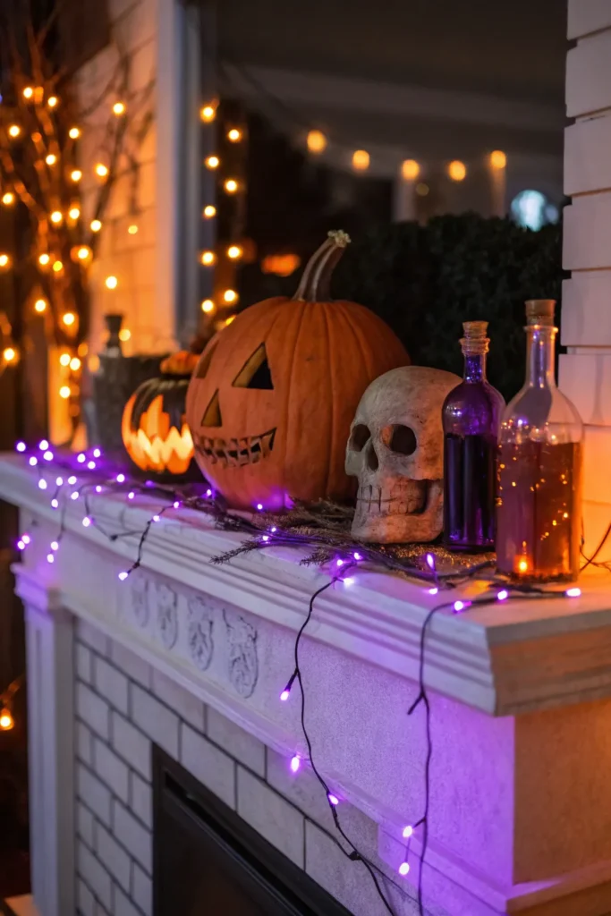 17 glowing string lights mantle wrapped with glo