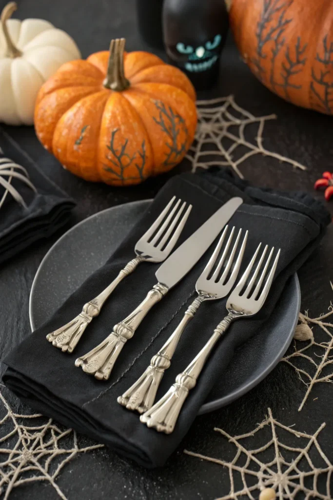 17 silverware with plastic skeleton hands glued