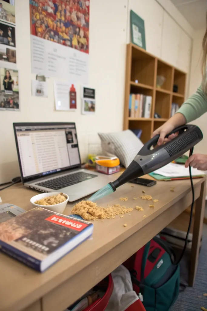 17 small handheld vacuum cleaning crumbs from a