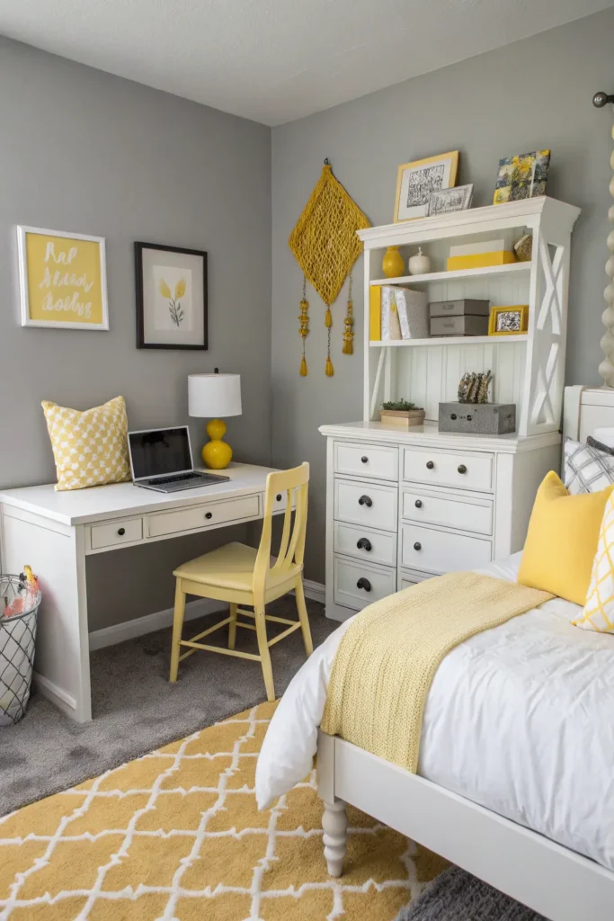 17 stylish dorm setup with yellow accents mixed
