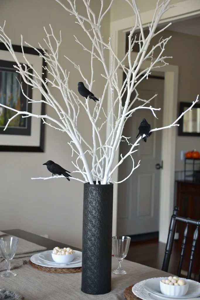 17 white branch centerpieces tall black vase fi