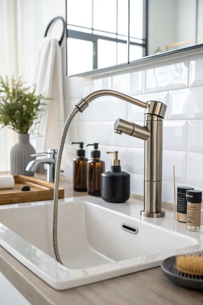 18 a stylish bathroom featuring a pull out fauce