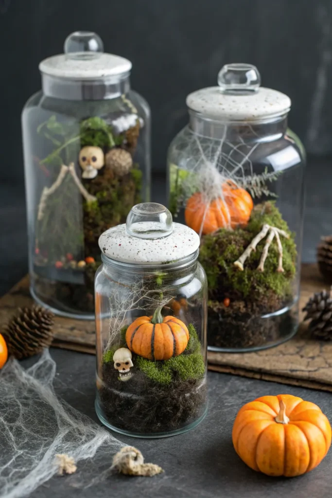 18 glass jars turned into terrariums with moss