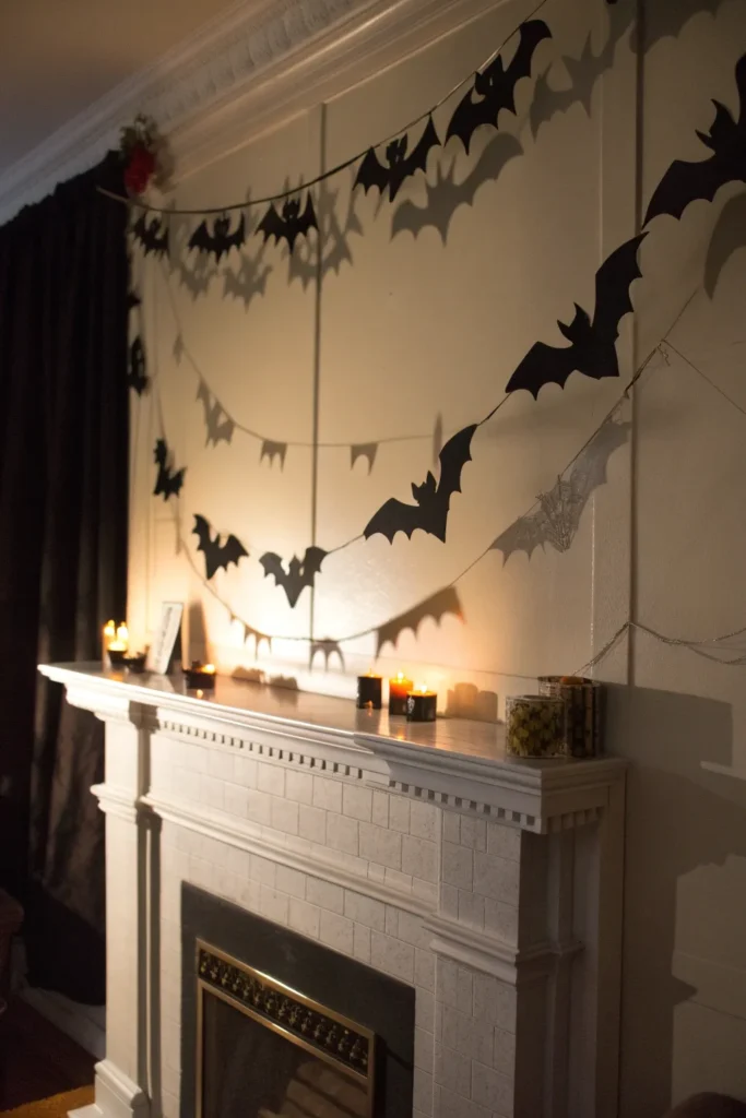 18 halloween mantel decorated with paper bats h