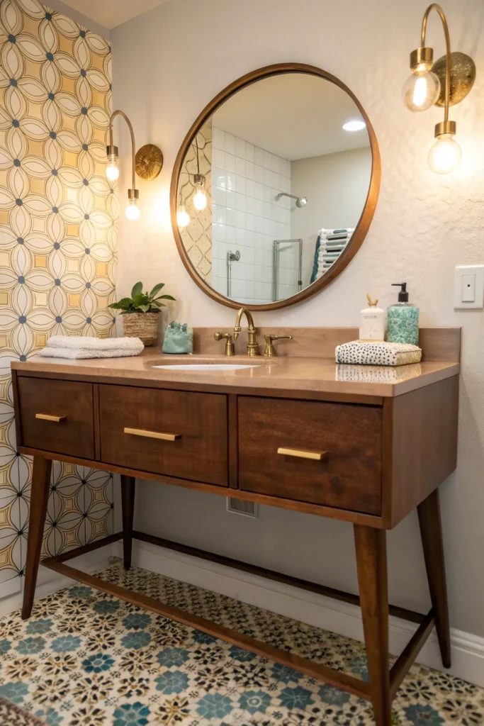 18 mid century vanity with tapered wooden legs