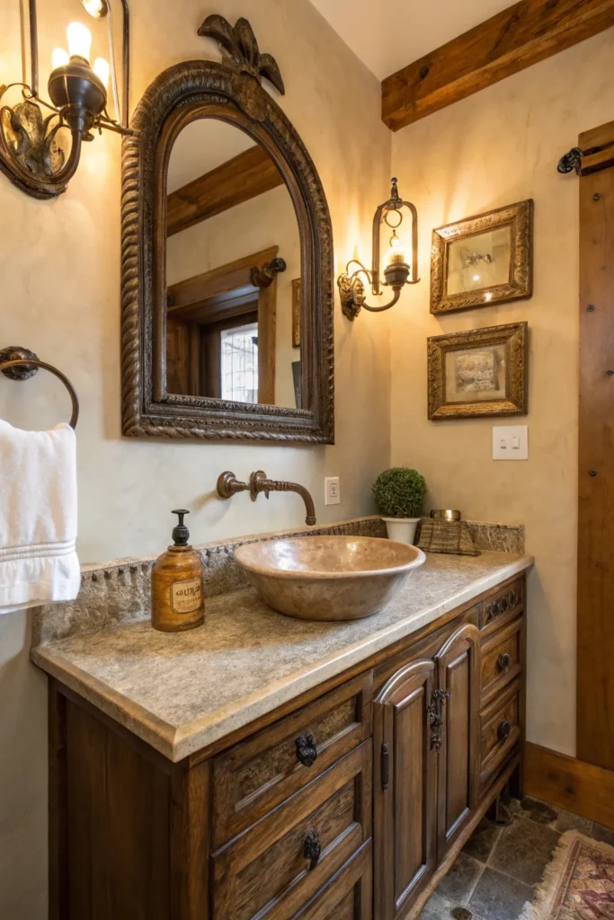 19 a cozy classic bathroom with an antique brass