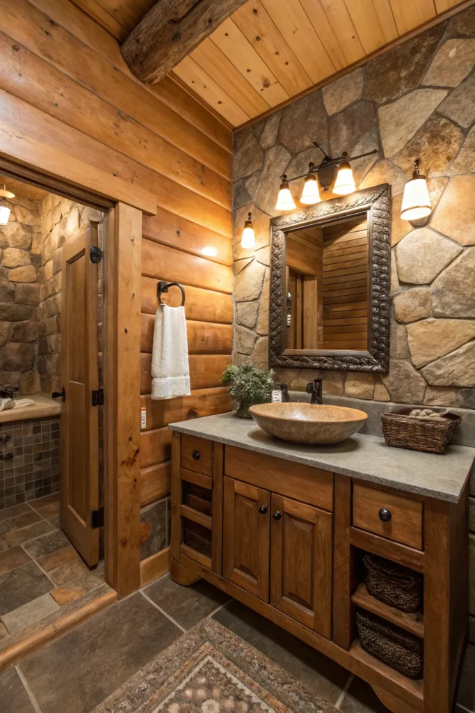 19 cabin style bathroom with rustic stone look t