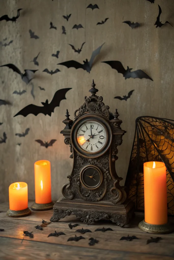 19 ornate wall clock surrounded by flying black