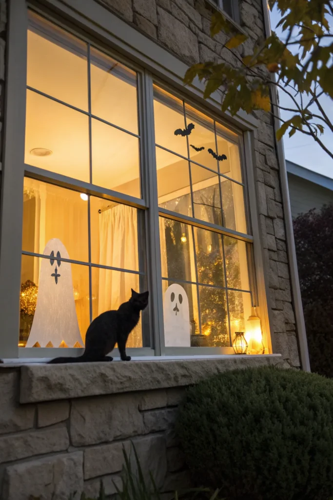 19 window silhouettes front window glowing with