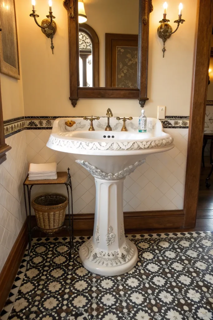 2 a charming vintage pedestal sink with ornate c