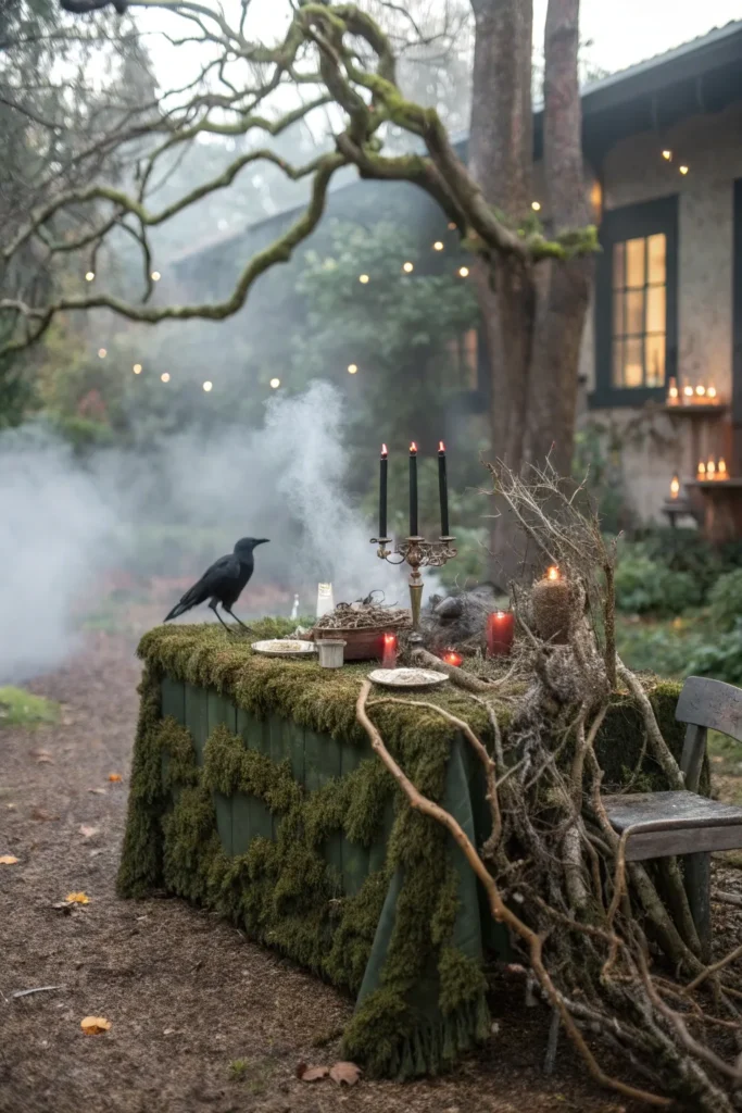 2 a creepy backyard spooky table decorated like