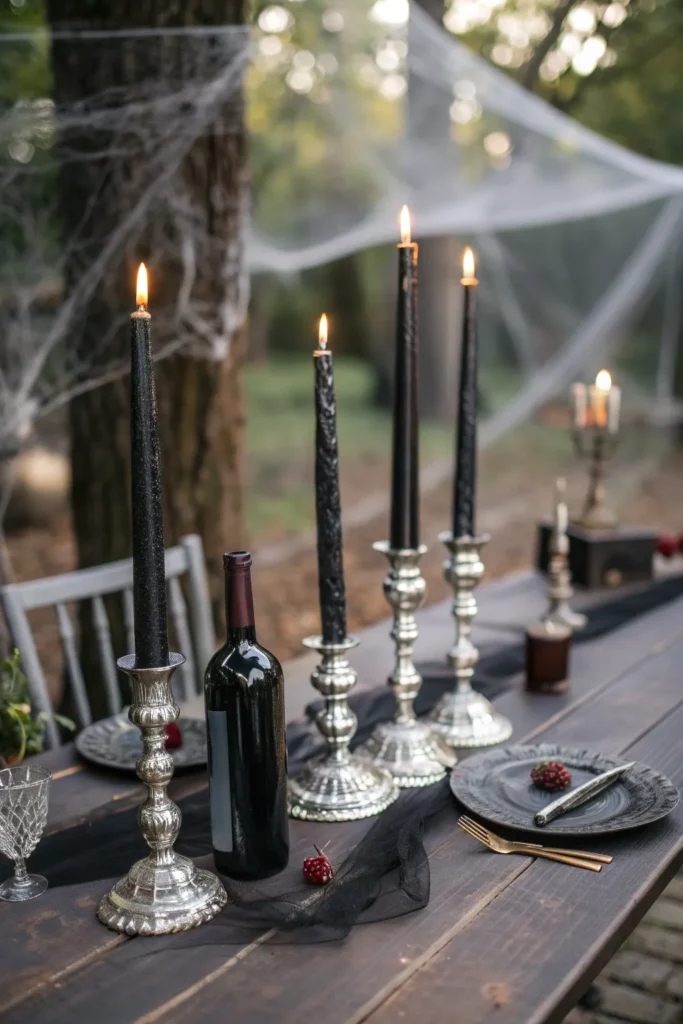 2 a dark gothic dining table decorated with blac