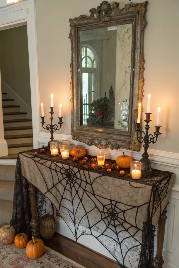 2 a distressed vintage mirror above an entry tab