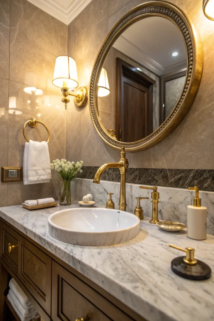 2 a luxurious bathroom featuring a brushed gold