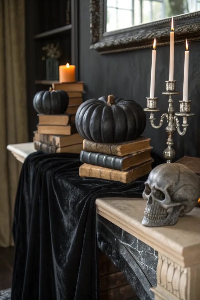2 a macabre mantel display a mantelpiece draped