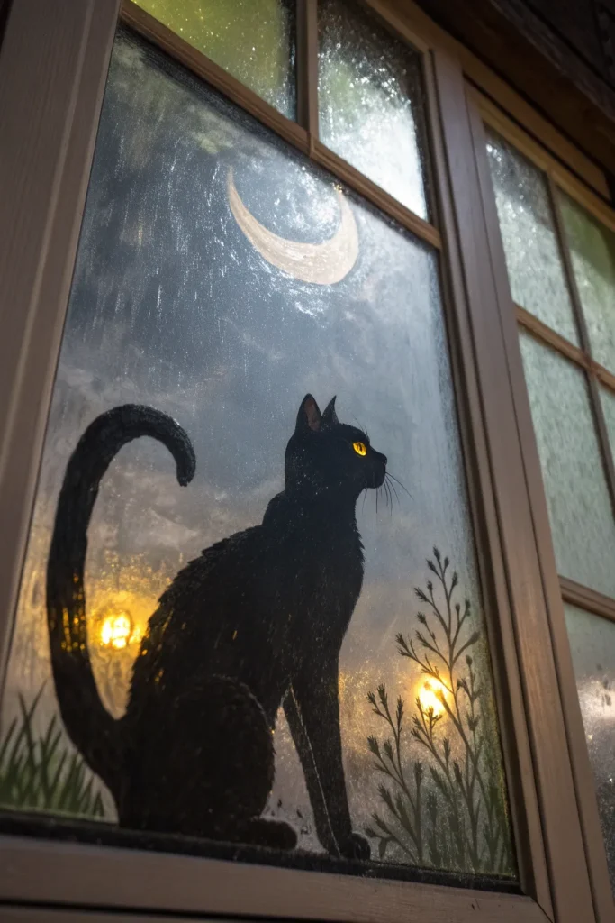 2 a realistic black cat silhouette painted on a