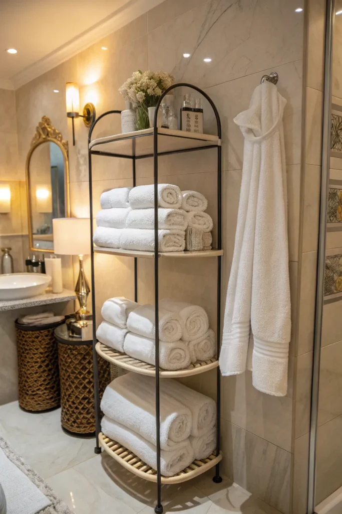 2 a stylish bathroom corner with a tiered towel