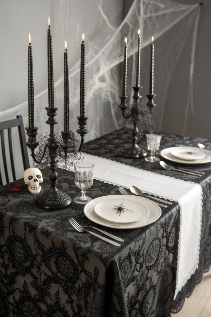2 black and white gothic table setup a stylish