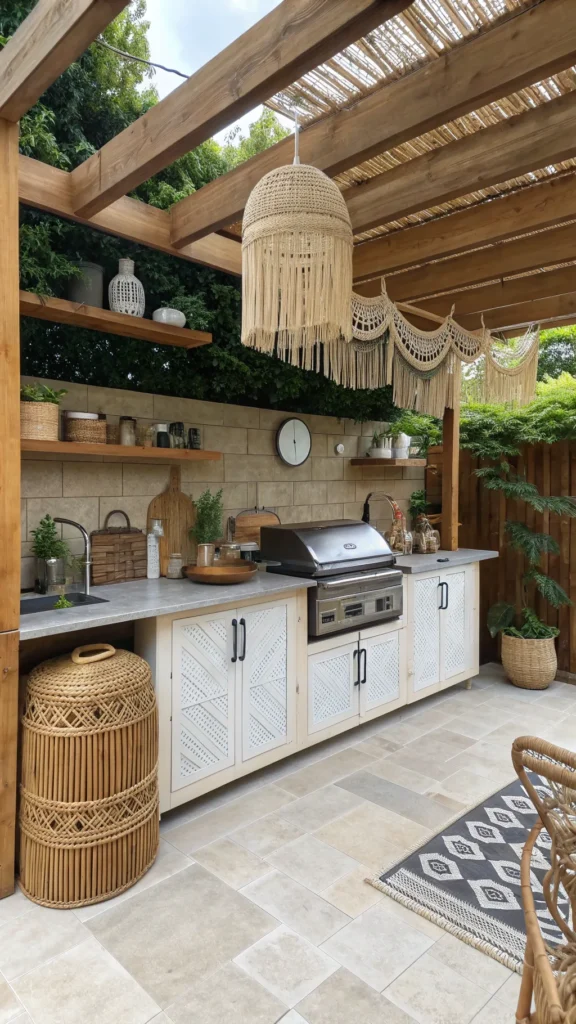 2 breezy boho pergola kitchen rattan wrapped bbq