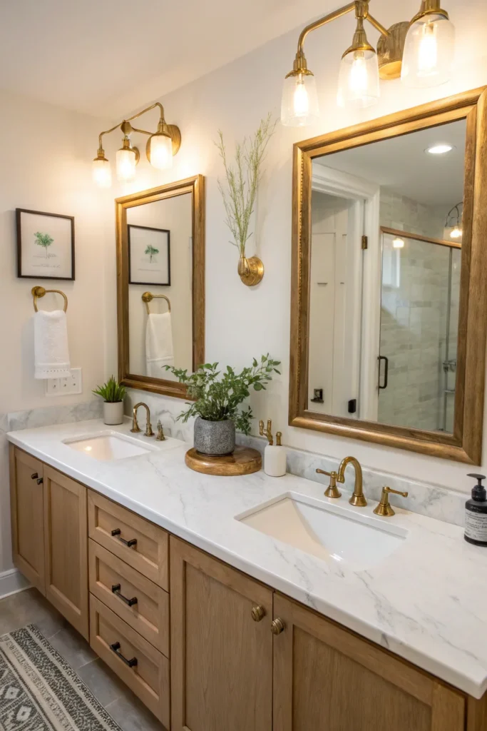 2 bright bathroom with a wide double sink vanity