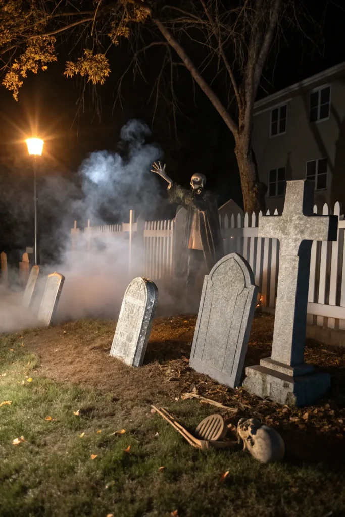 2 haunted graveyard scene prompt realistic diy