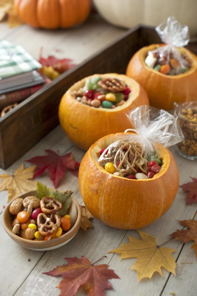 2 hollowed mini pumpkins turned into serving bow