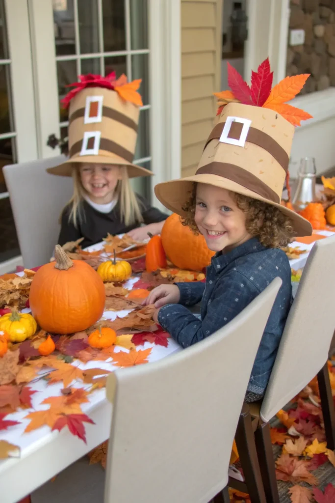 2 realistic image of a thanksgiving kids table w