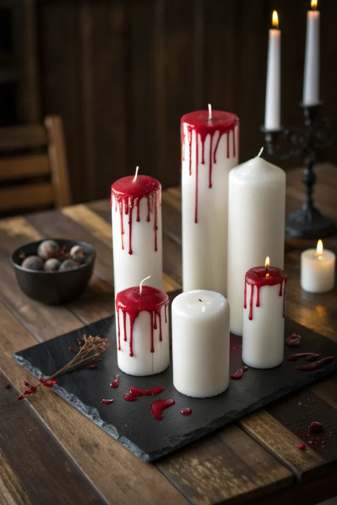 2 red wax dripped candles prompt a dramatic sti
