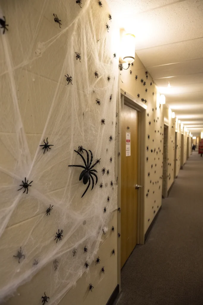 2 spider web takeover a dorm door wrapped in whi