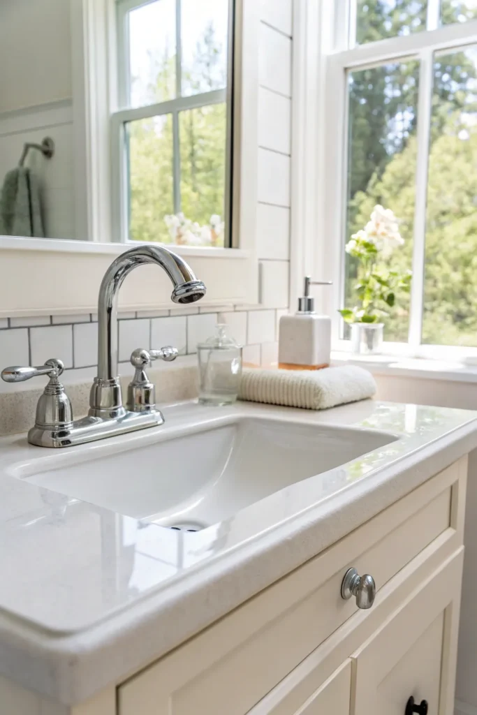 20 a fresh and simple bathroom with a chrome cla