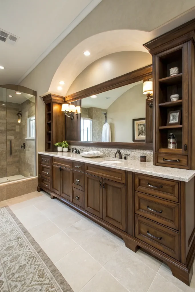 20 custom built in vanity stretching across a un