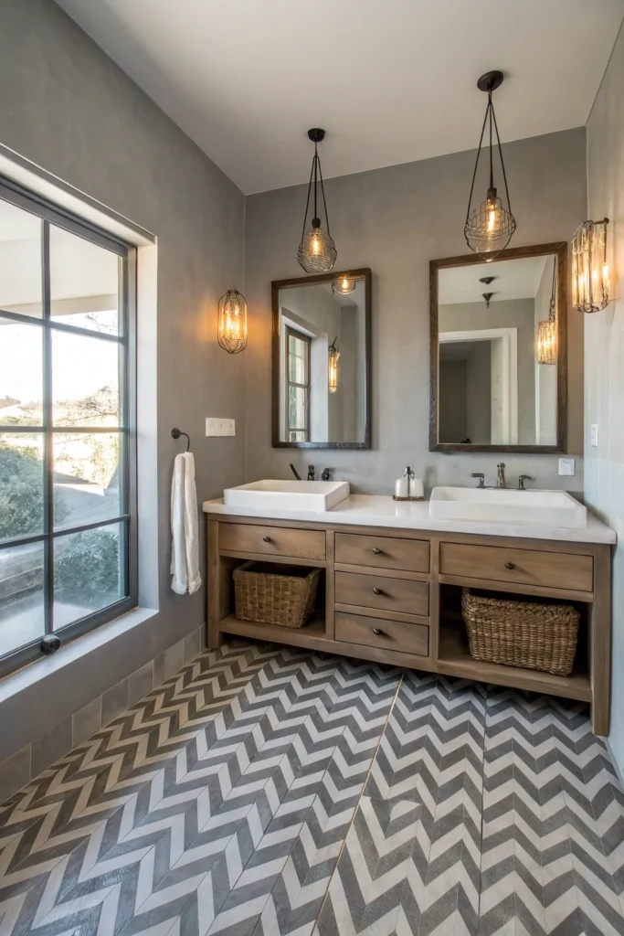 20 modern bathroom with chevron patterned floor