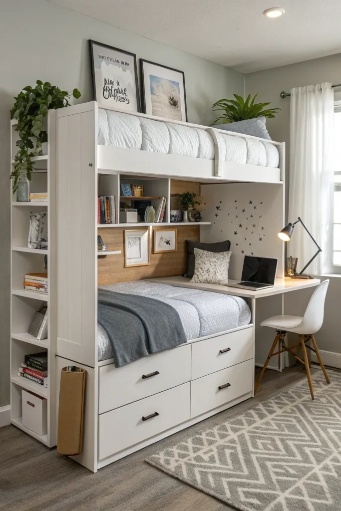 21 a modern dorm room with a multi functional be