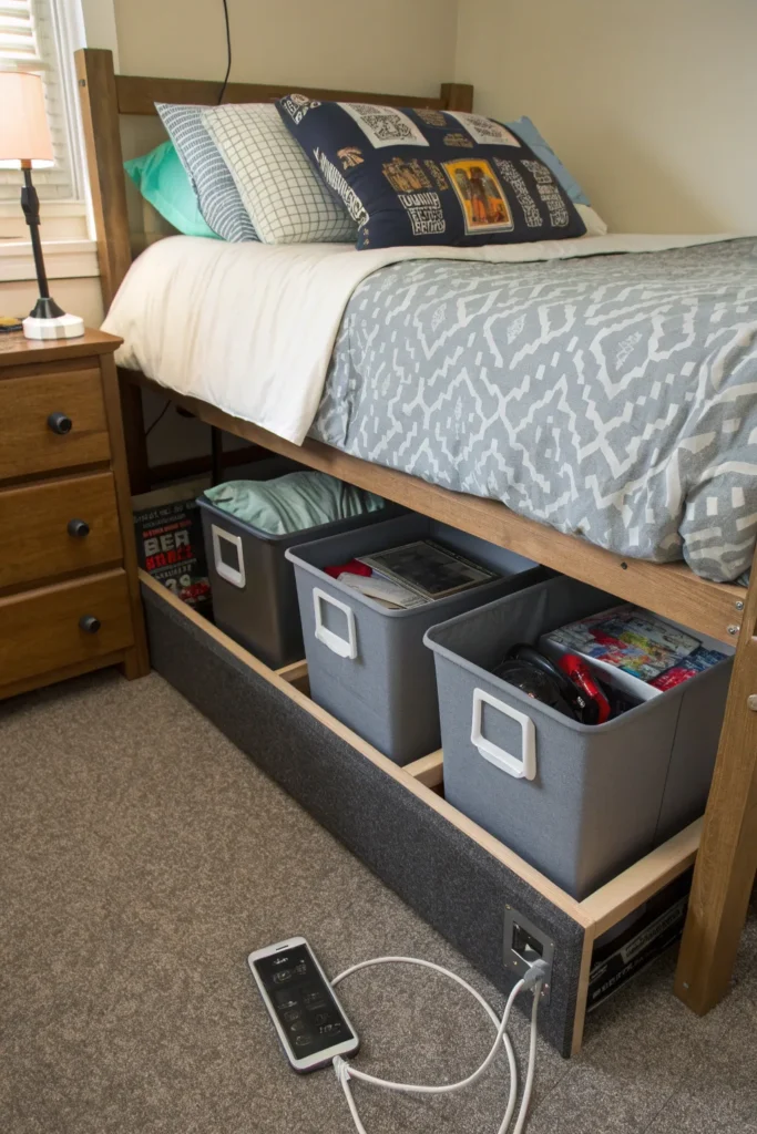 21 bed risers with built in outlets lifting a do