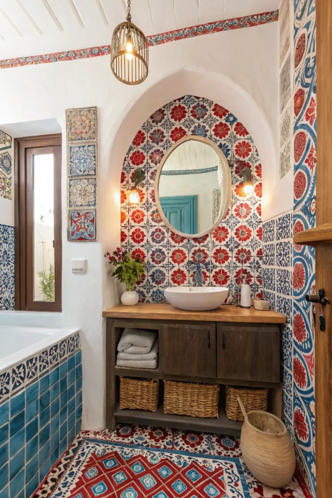 21 colorful bathroom with moroccan style pattern